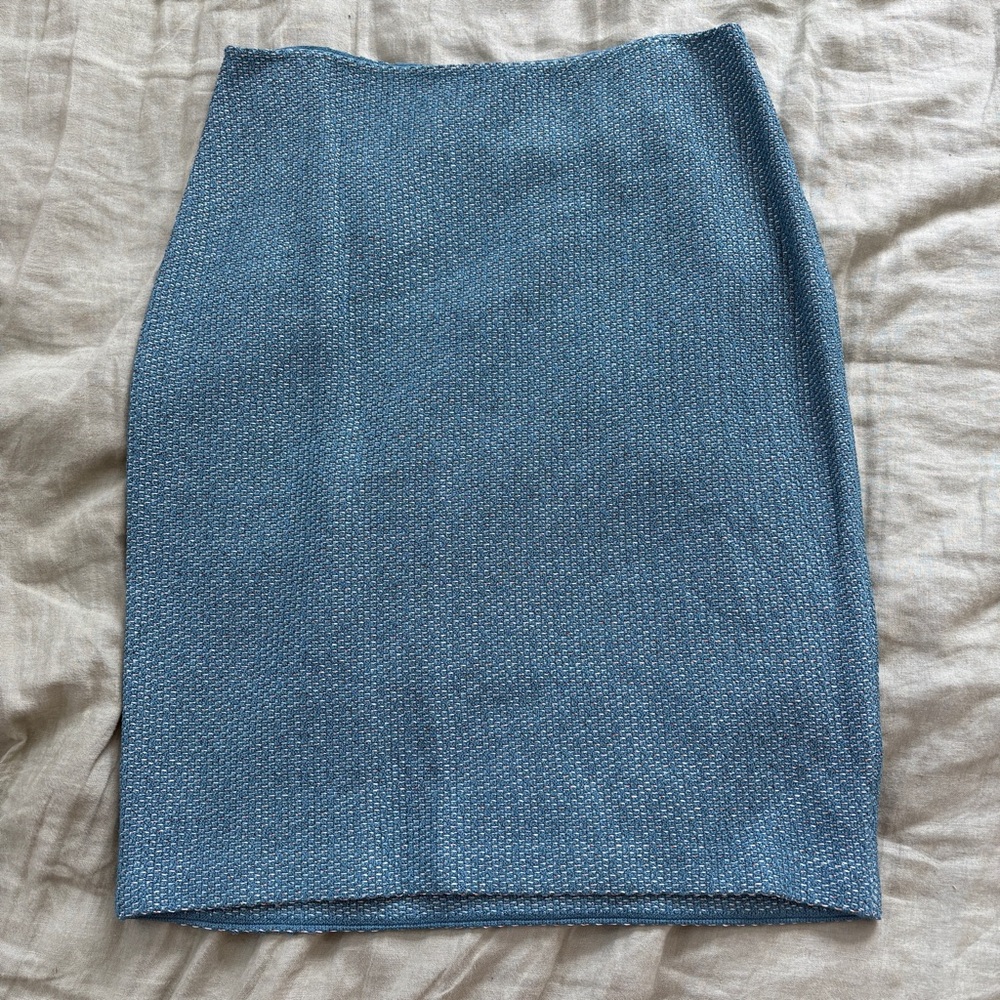 St. John Blue Textured A-Line Skirt